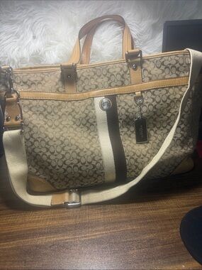 Coach Tan & Cream Signature Canvas Weekender Tote